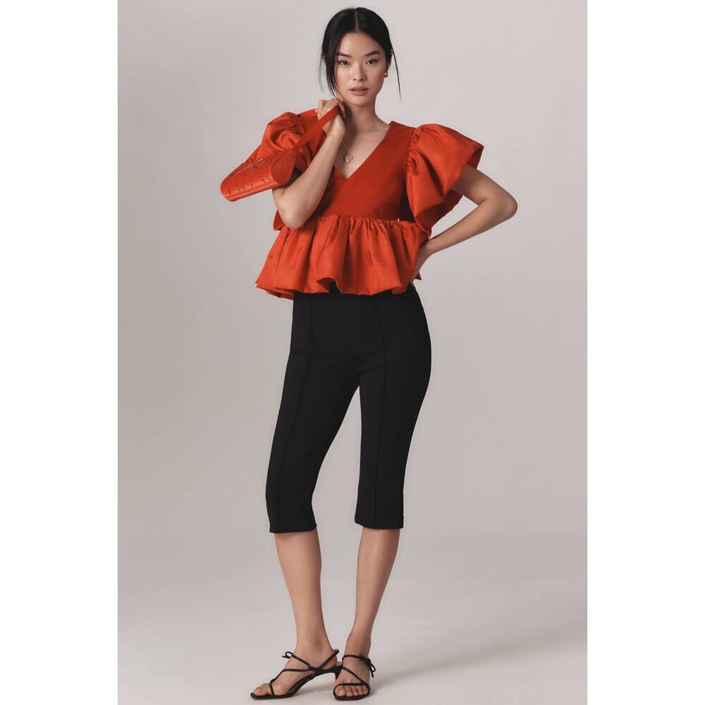 NWT Anthropologie Sunday in Brooklyn V-Neck Babydoll Red Blouse Sz L